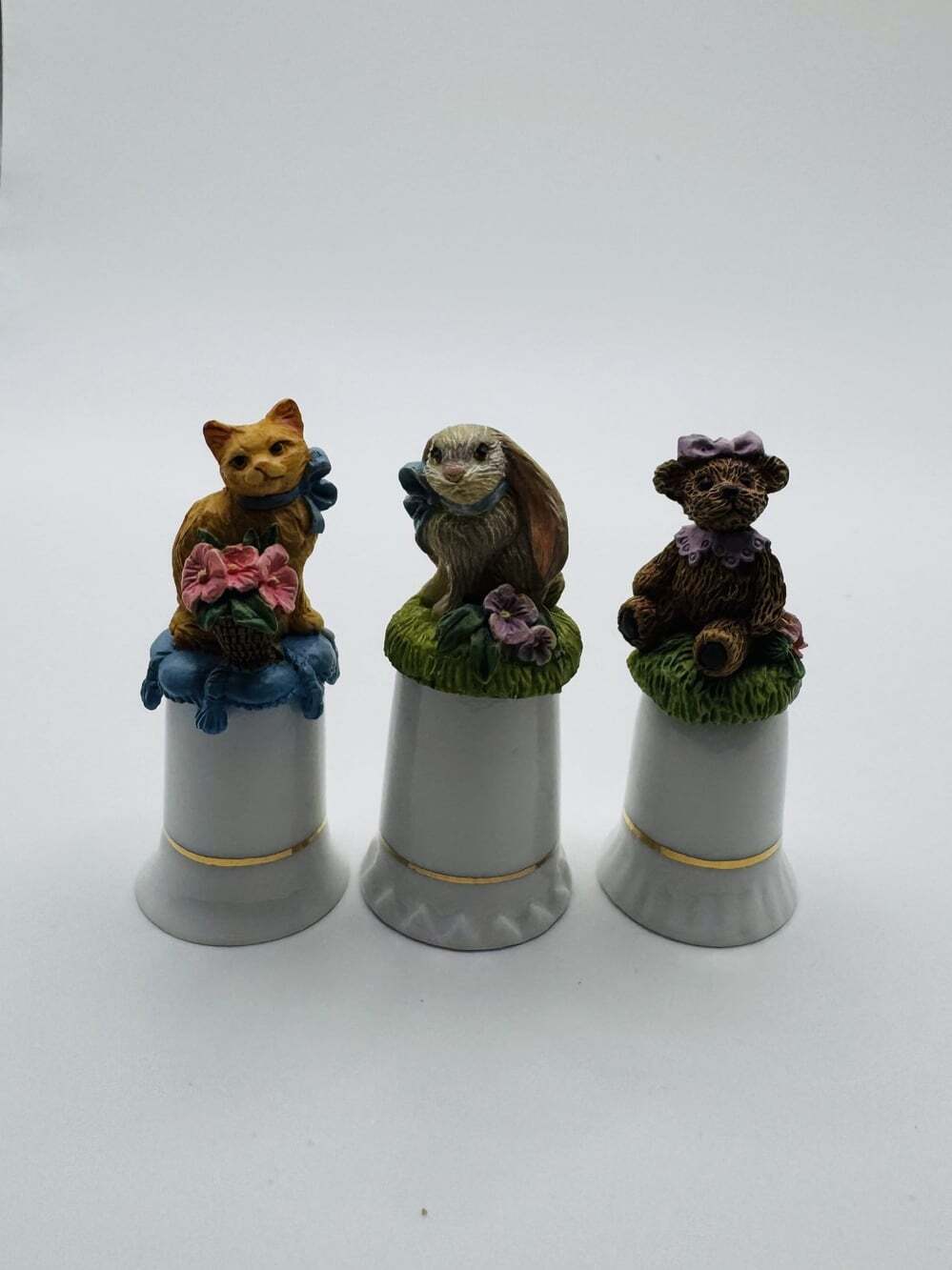 Avon Charming Thimble Collection Set of 3 Cat Bunny Teddy Bear Original Boxes